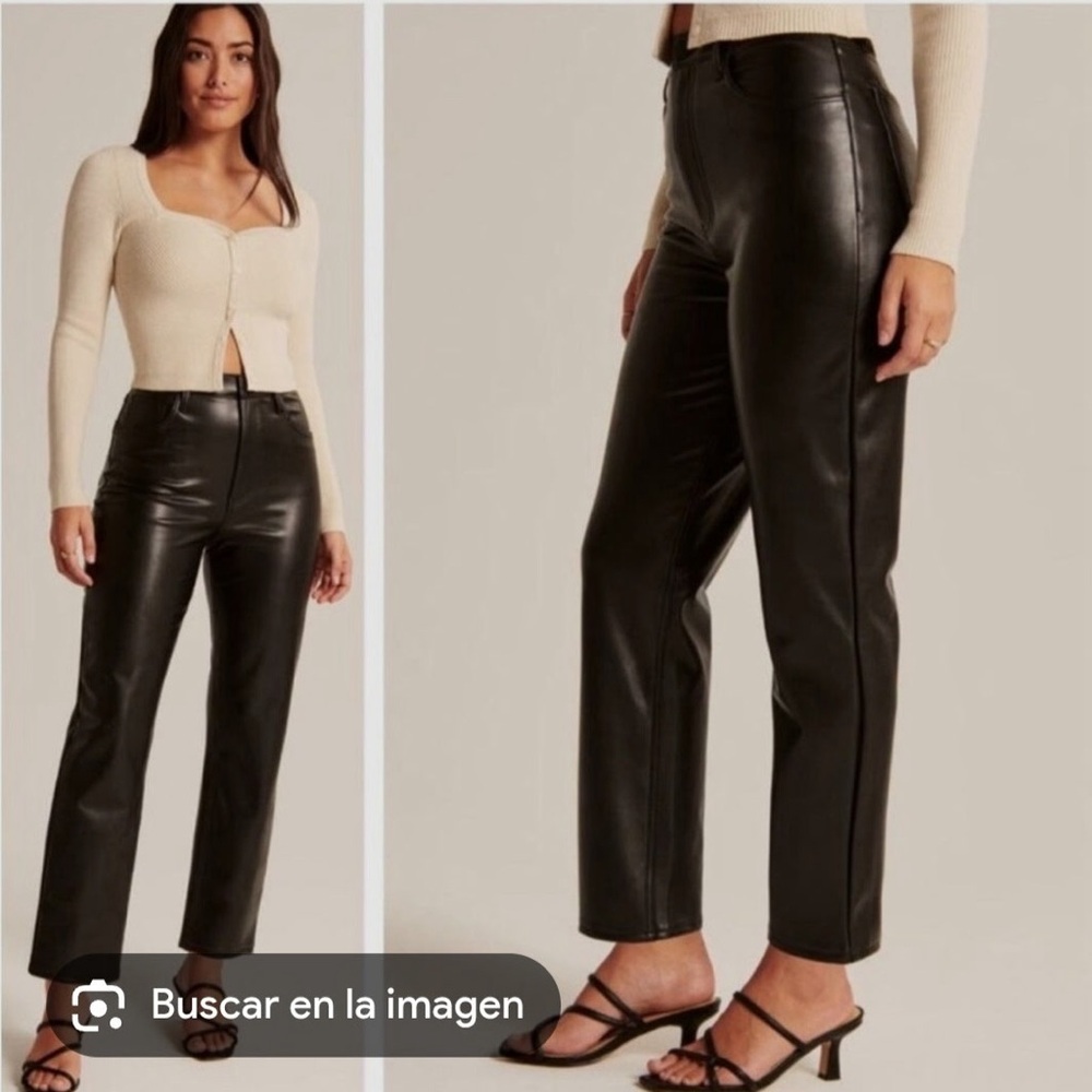 Abercrombie & Fitch Black Pants Ultra high rise, ankle straight, vegan leather